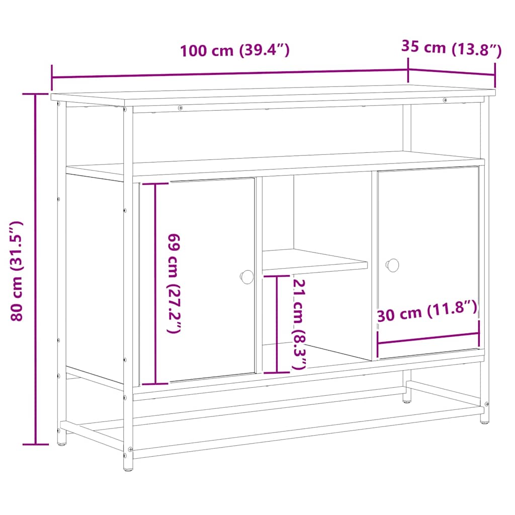 Sideboard Alteiche 100x35x80 cm Ingenieurholz und Stahl