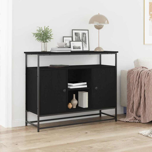 Sideboard Schwarze Eiche 100x35x80 cm Holzwerkstoff und Stahl