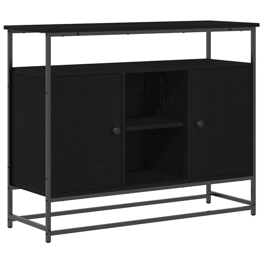 Sideboard Schwarze Eiche 100x35x80 cm Holzwerkstoff und Stahl