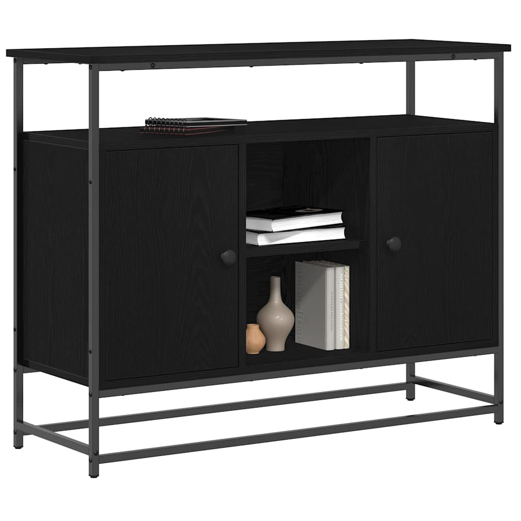 Sideboard Schwarze Eiche 100x35x80 cm Holzwerkstoff und Stahl
