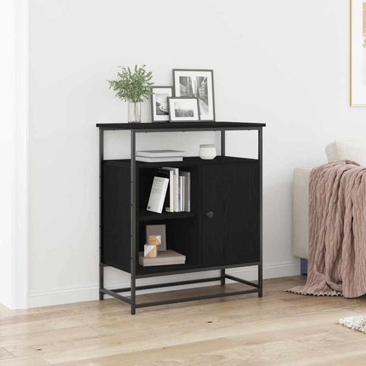 Sideboard Schwarz Eiche 69x35x80 cm Schichtholz und Stahl