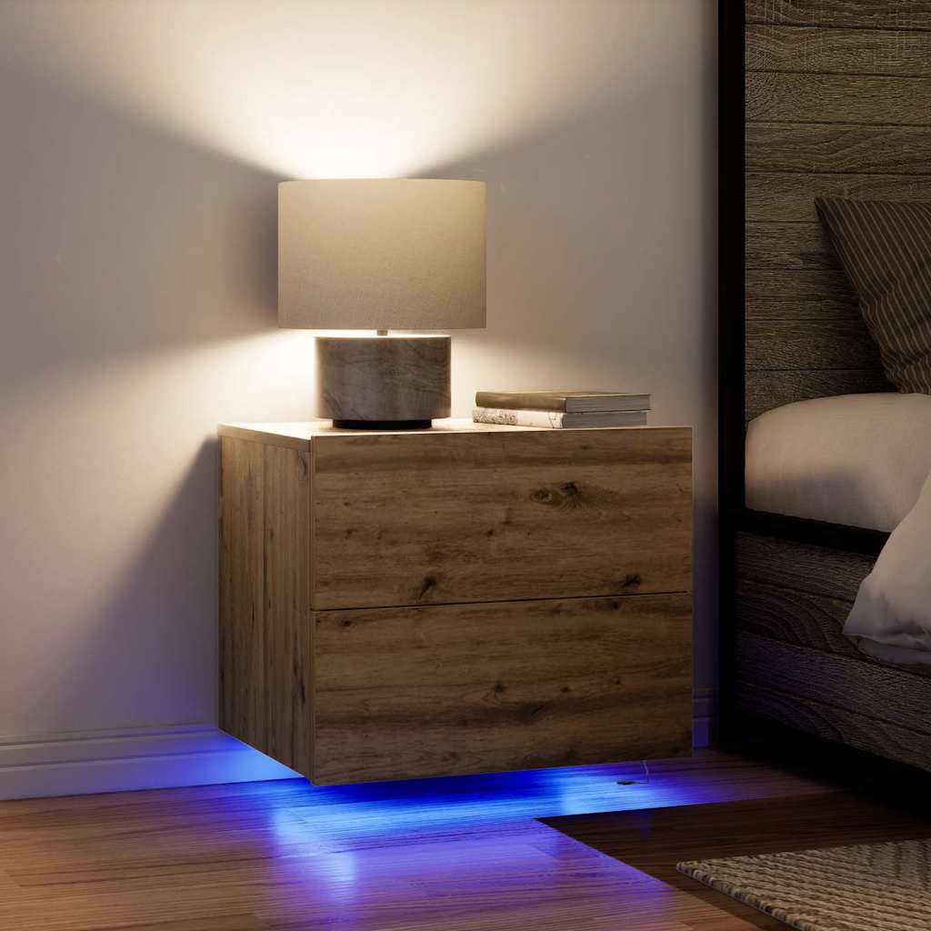 Wandmontierter Nachtschrank Eiche handwerklich 50 x 39 x 41 cm