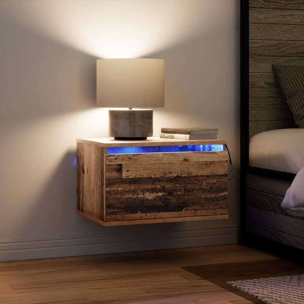 Wandmontiertes Nachttischchen mit Schubladen 2 pcs Altholz