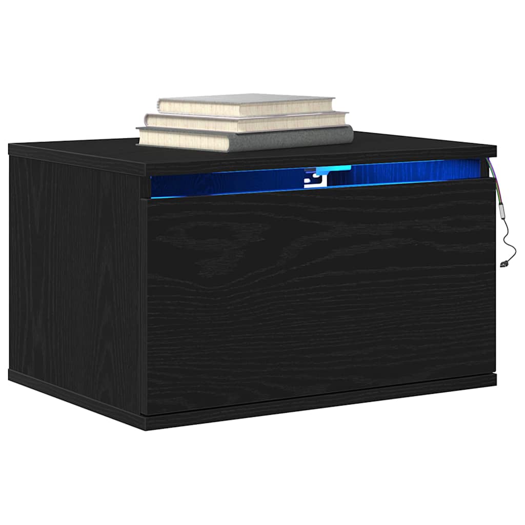 Wandmontierter Nachtschrank mit Schubladen Schwarz Eichen-Optik