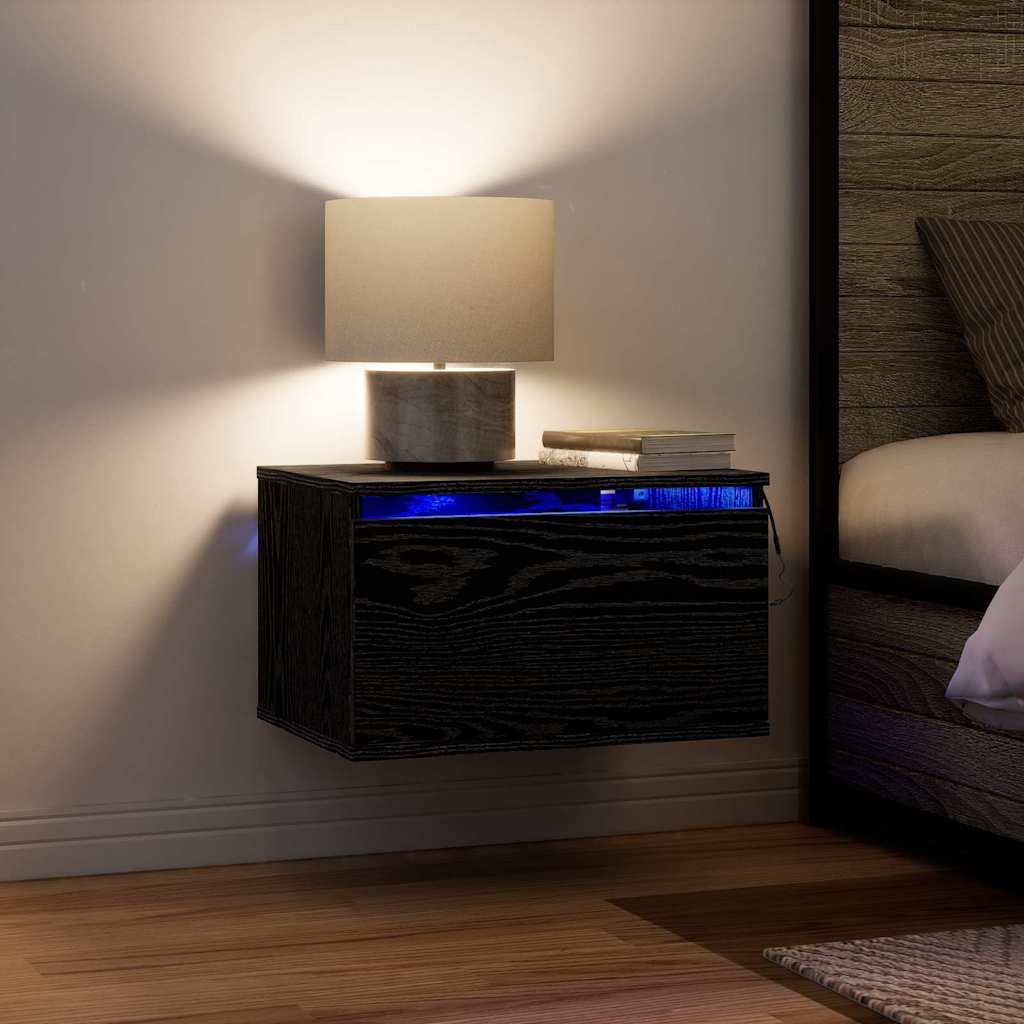 Wandmontierter Nachtschrank mit 2 pcs Schwarz Eichen-Optik