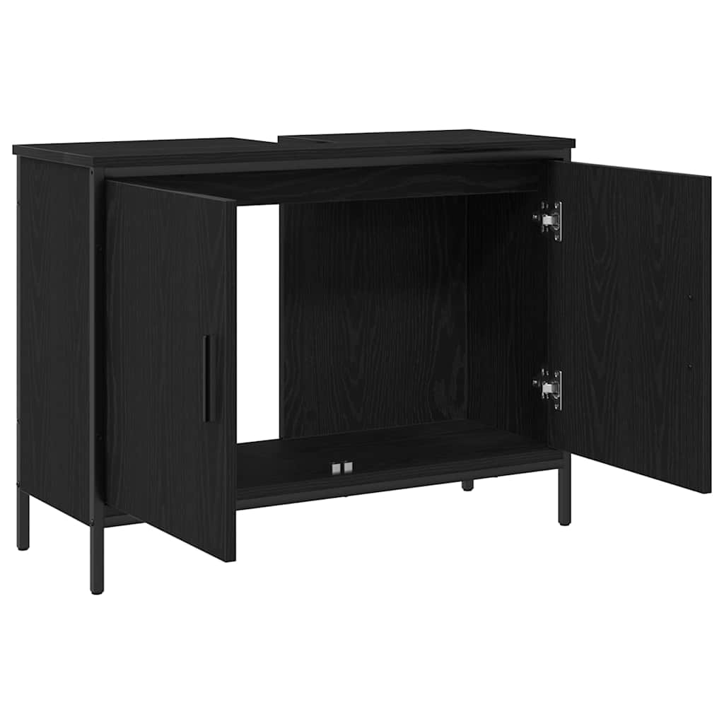 Waschbeckenschrank mit Tür Schwarz Eichen-Optik 80 x 30 x 60 cm
