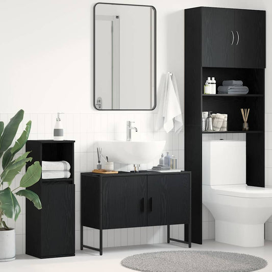 Badezimmer Waschbecken Schrank Schwarz Eiche 80x33x60 cm Spanplatte