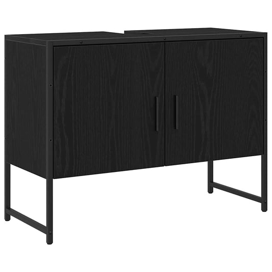 Badezimmer Waschbecken Schrank Schwarz Eiche 80x33x60 cm Spanplatte