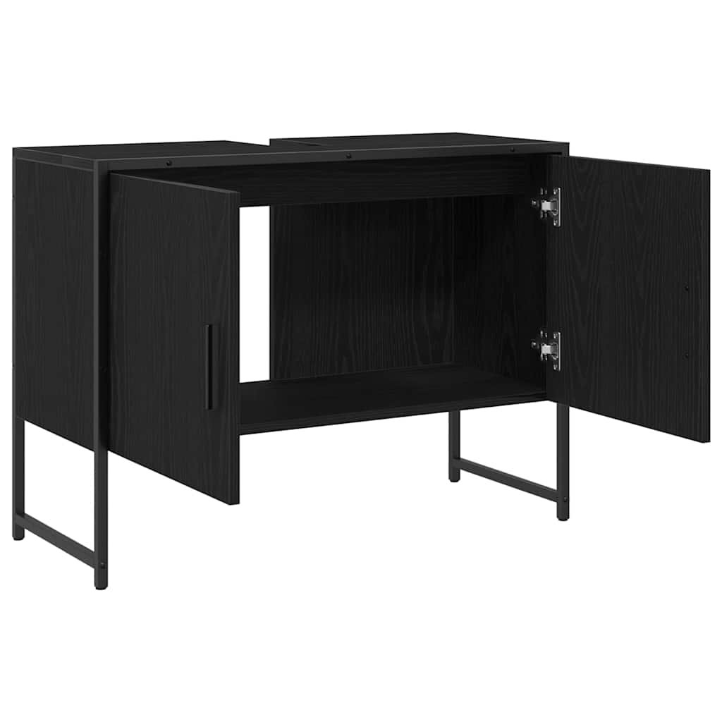 Waschbeckenunterschrank Schwarz Eichen-Optik 80 x 30 x 60 cm