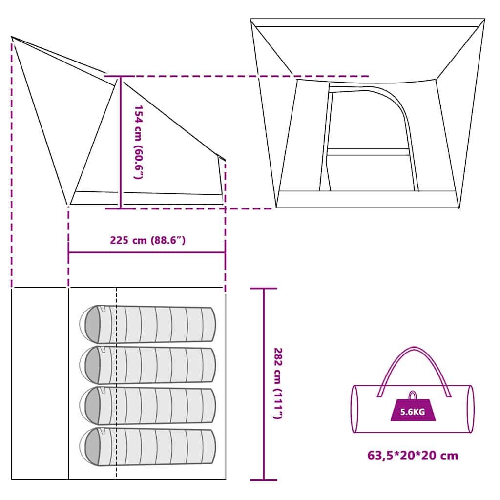 Campingzelt Grau und Orange 282 x 225 x 154 cm Polyester