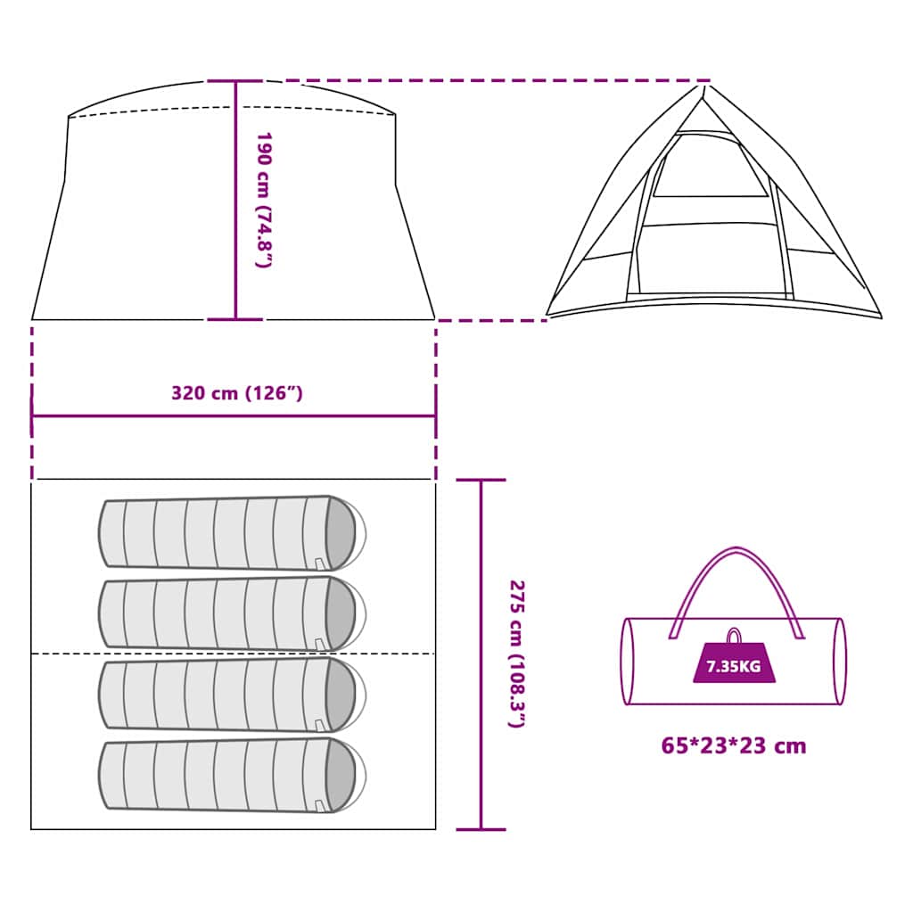 Campingzelt Grün 320 x 275 x 190 cm Polyester