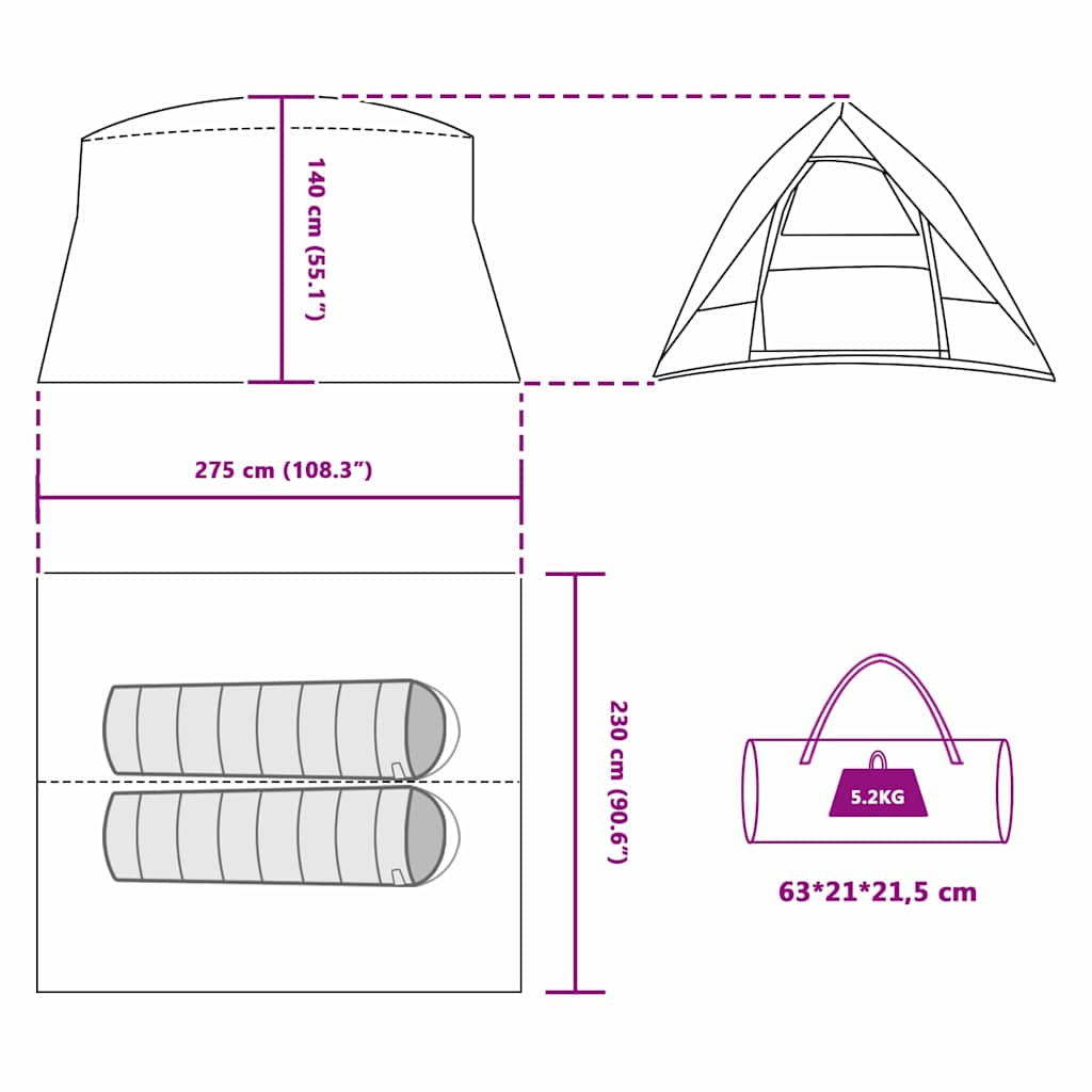Campingzelt Grün 275 x 230 x 140 cm Polyester