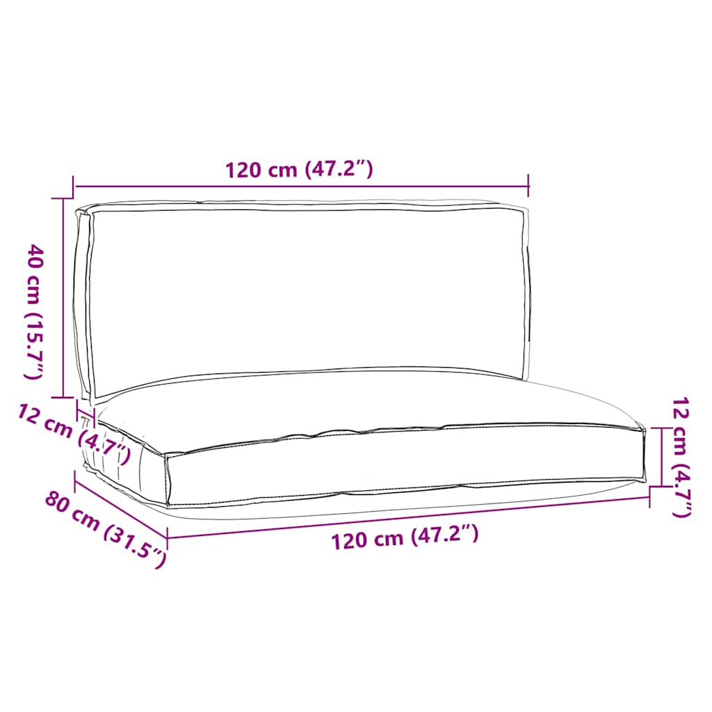 Pallet Kissen Set 2 pcs Schwarz 120 x 80 x 12 cm Oxford Stoff