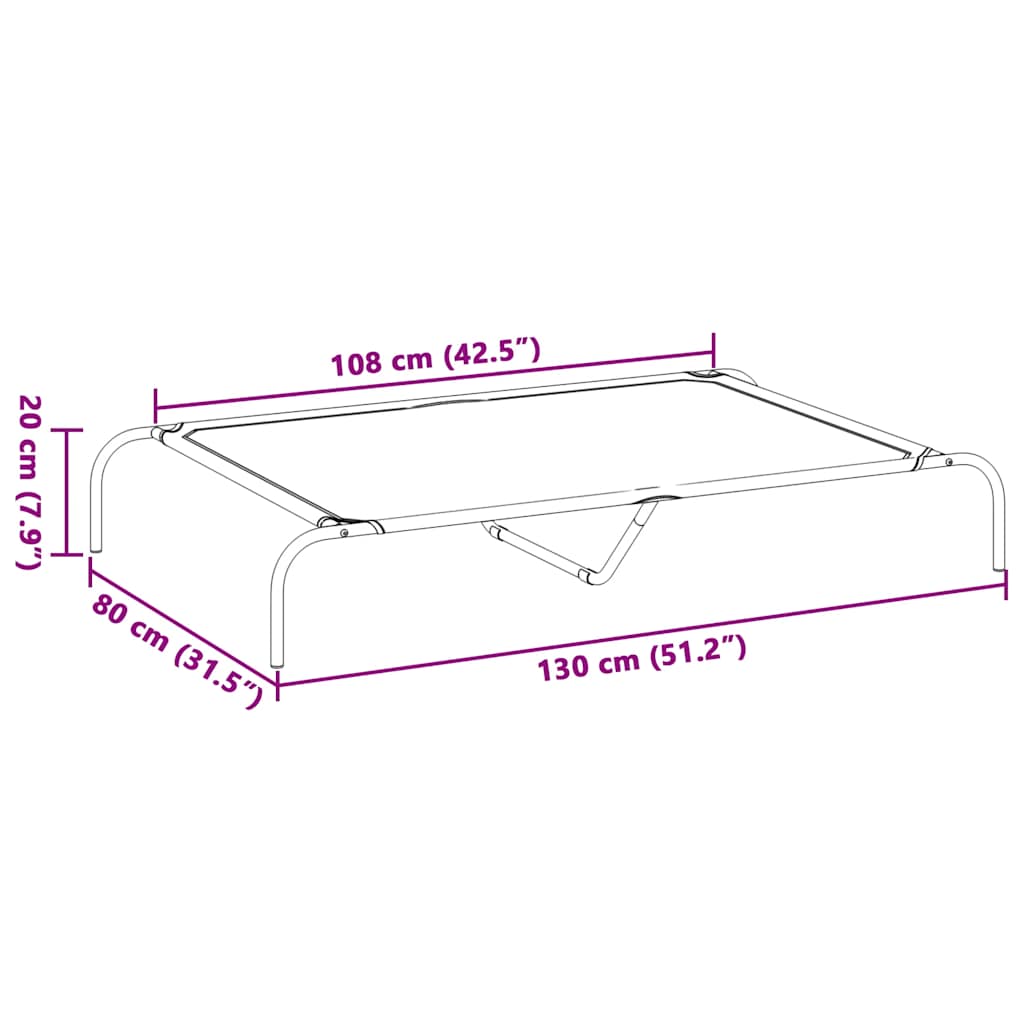Hundebett Erhöht Schwarz 130x80x20 cm Oxford-Gewebe und Stahl