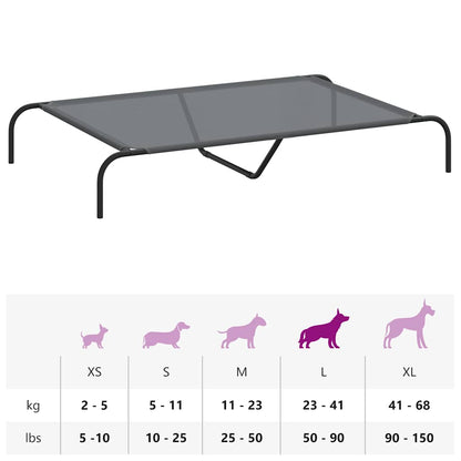 Hundebett Erhöht Grau 130x80x20 cm Textilene und Stahl