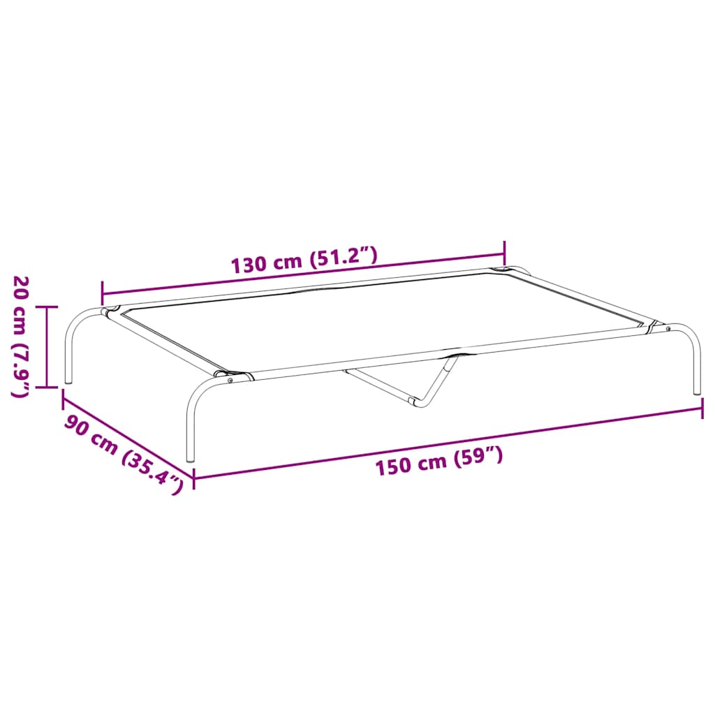 Hundebett Erhöht Grau 150x90x20 cm Oxford-Gewebe und Stahl