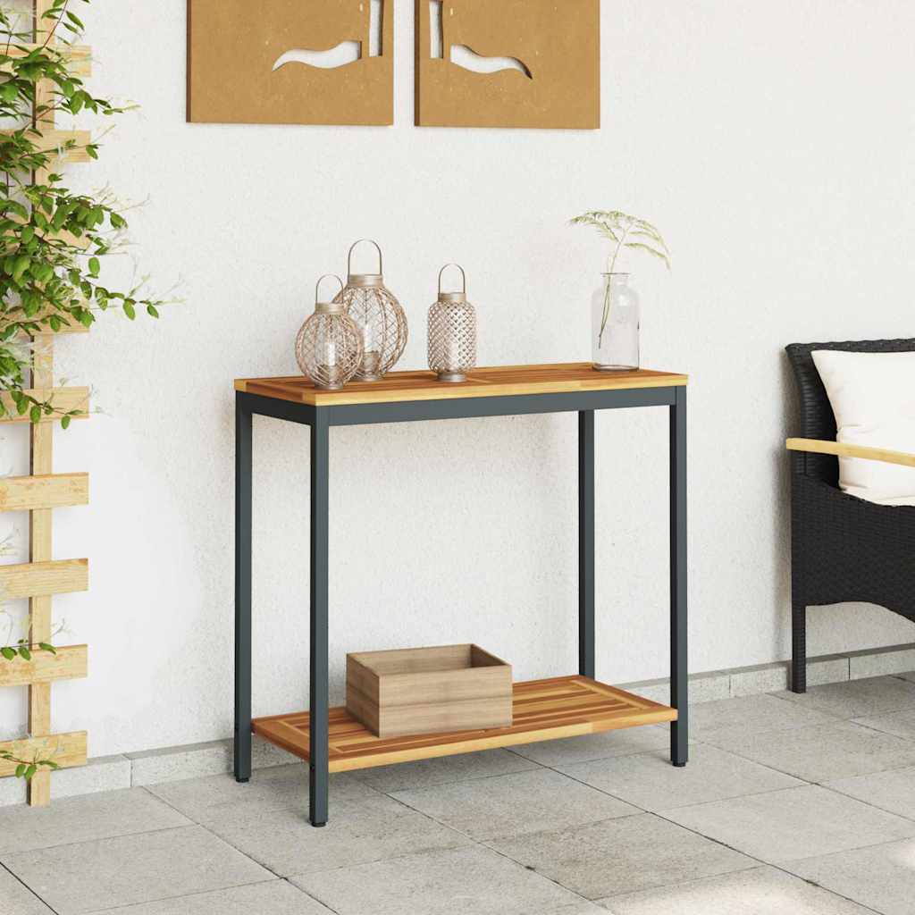 outdoor Tisch mit Speicher Natur und Schwarz 80 x 35 x 75 cm