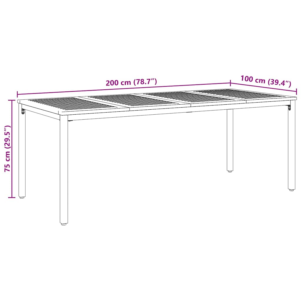 Gartentische Natur und Schwarz 200 x 90 x 75 cm