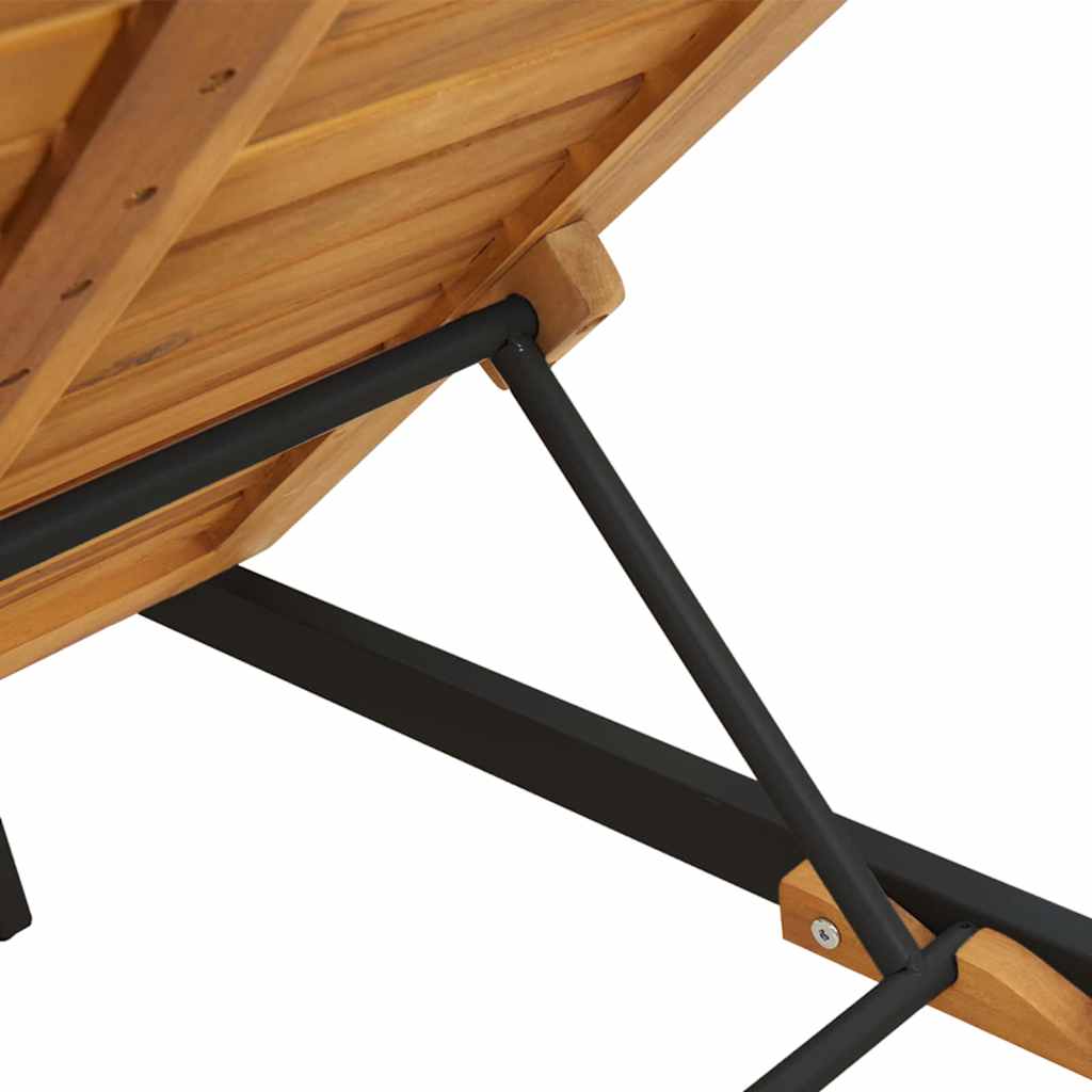 Sonnenliege 1-Person Schwarz 200 x 55 x 35cm Massivholz Akazie