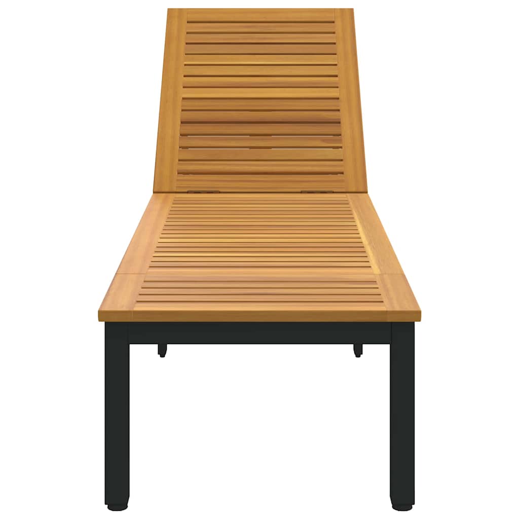 Sonnenliege 1-Person Schwarz 200 x 55 x 35cm Massivholz Akazie