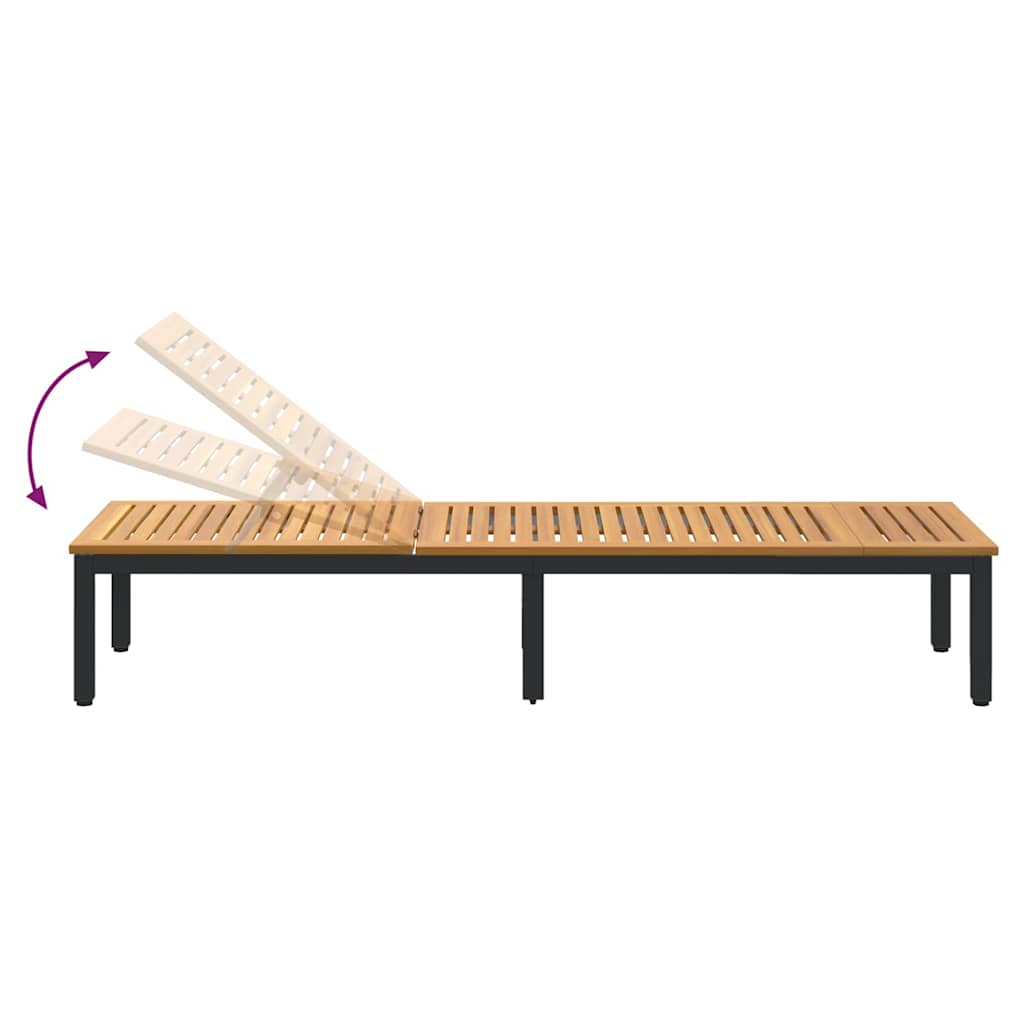 Sonnenliege 1-Person Schwarz 200 x 55 x 35cm Massivholz Akazie