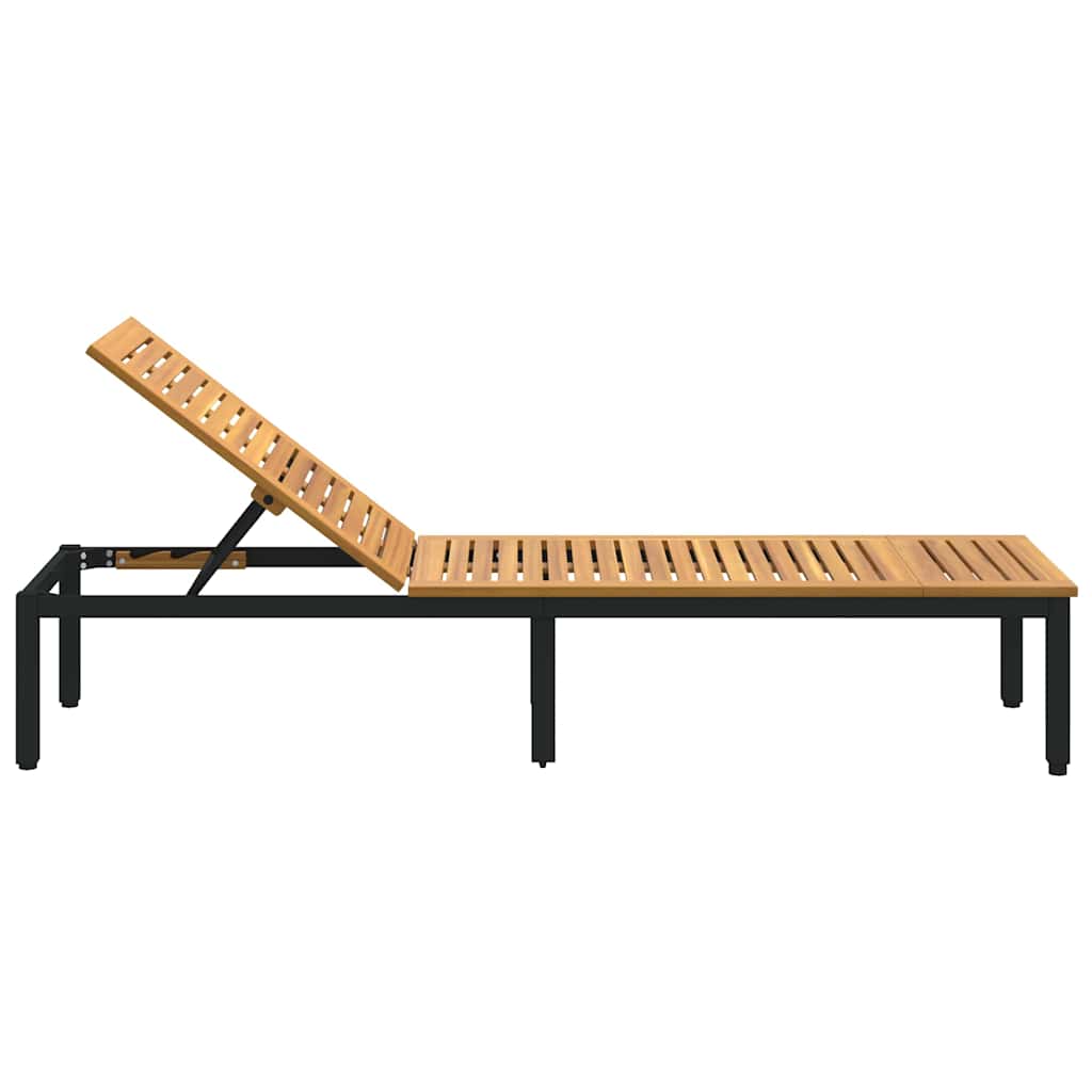 Sonnenliege 1-Person Schwarz 200 x 55 x 35cm Massivholz Akazie