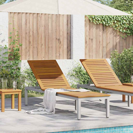 Sonnenliege 1-Person Grau 200 x 55 x 35cm Massivholz Akazie