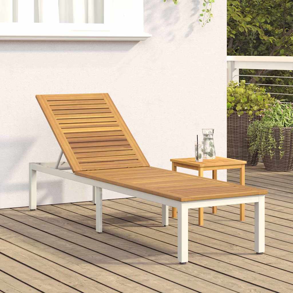 Sonnenliege 1-Person Grau 200 x 55 x 35cm Massivholz Akazie