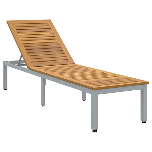 Sonnenliege 1-Person Grau 200 x 55 x 35cm Massivholz Akazie