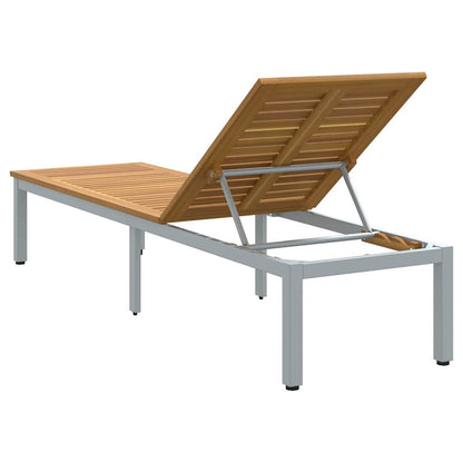 Sonnenliege 1-Person Grau 200 x 55 x 35cm Massivholz Akazie