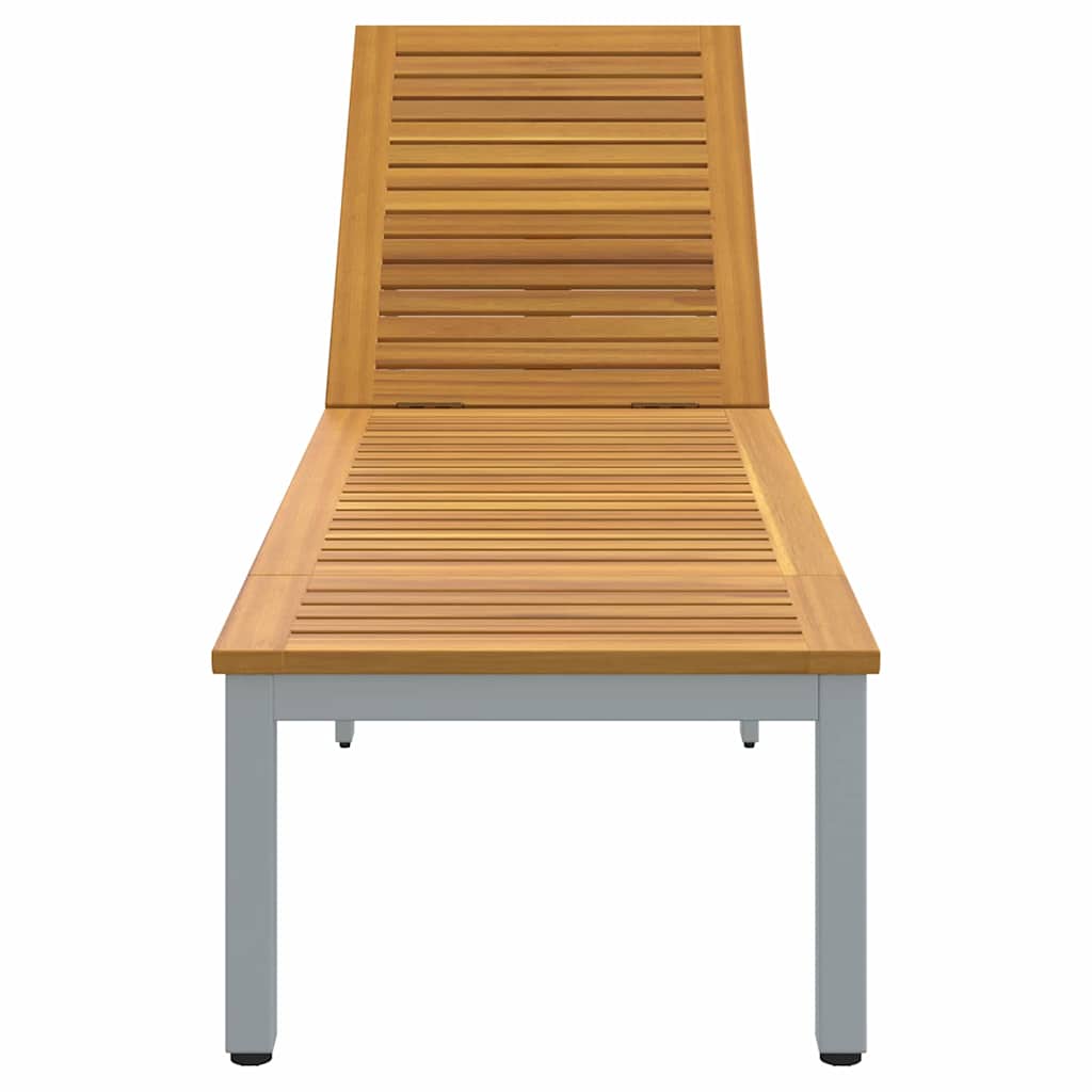 Sonnenliege 1-Person Grau 200 x 55 x 35cm Massivholz Akazie