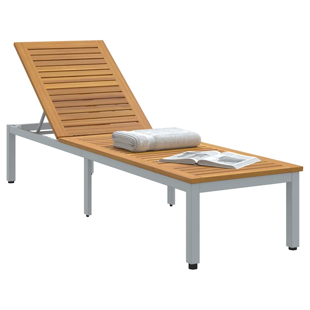 Sonnenliege 1-Person Grau 200 x 55 x 35cm Massivholz Akazie