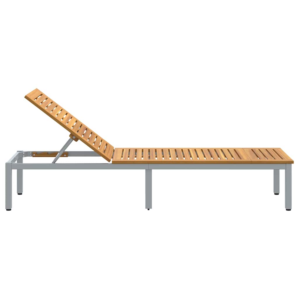 Sonnenliege 1-Person Grau 200 x 55 x 35cm Massivholz Akazie