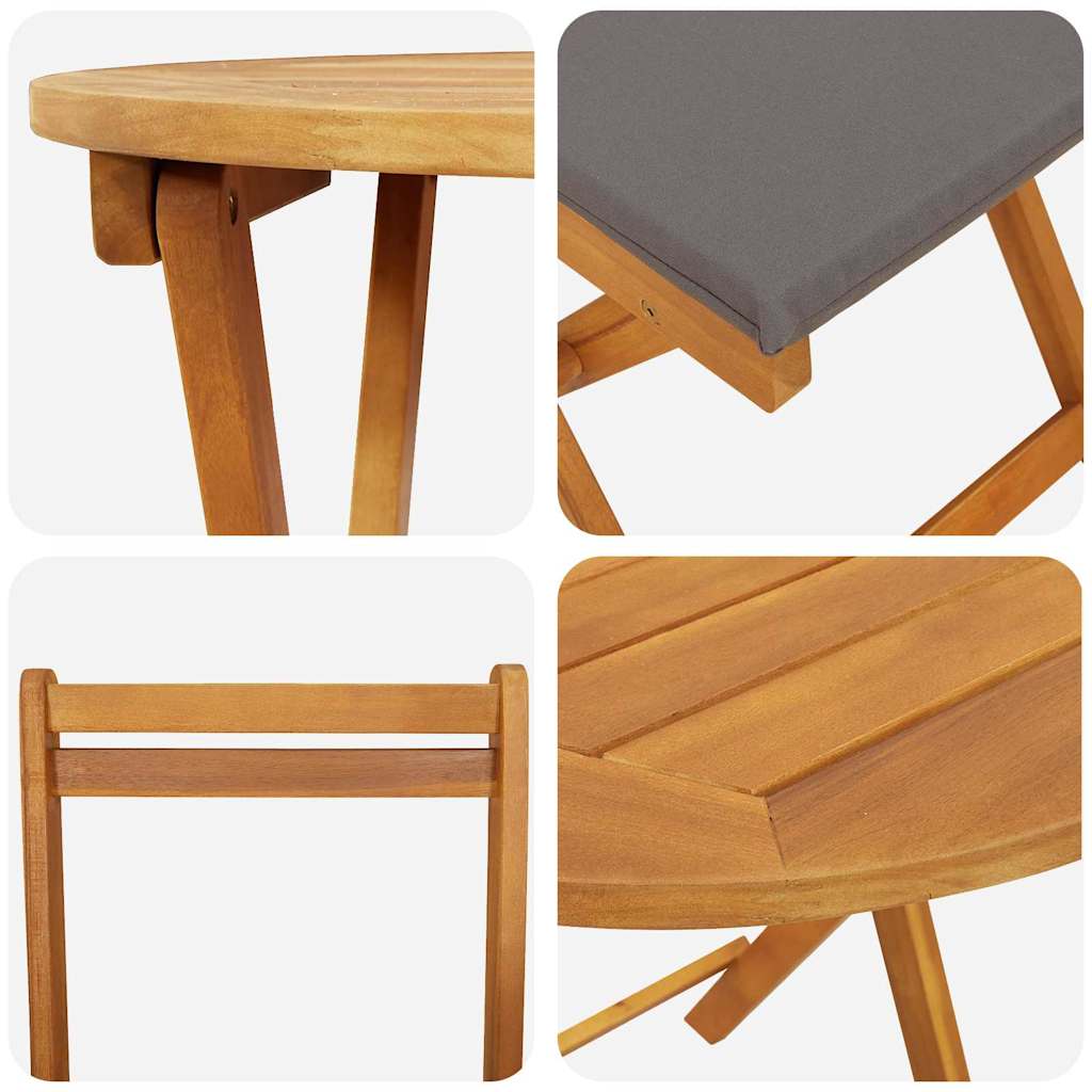 Garten Bistro Set mit Kissen 3 pcs Braun Massivholz Akazie