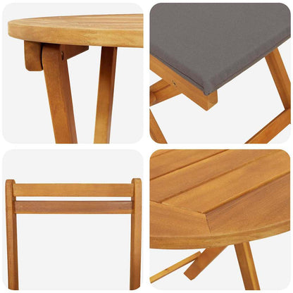 Garten Bistro Set mit Kissen 3 pcs Braun Massivholz Akazie