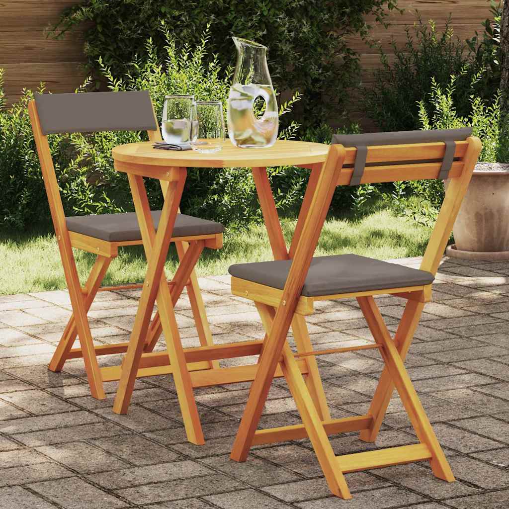 Garten Bistro Set mit Kissen 3 pcs Braun Massivholz Akazie