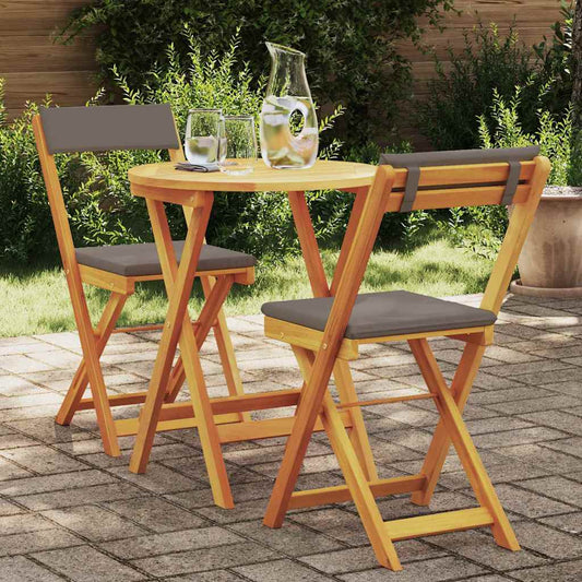 Garten Bistro Set mit Kissen 3 pcs Braun Massivholz Akazie