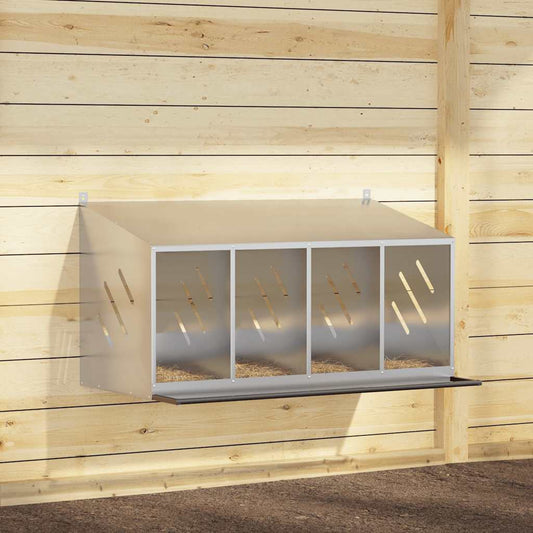 Hühner-Nistkasten mit 4 Fächern Verzinktes Silber Metall