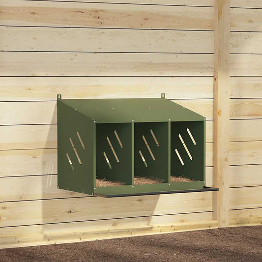 Hühner-Nistkasten mit 3 Fächern Olivgrün Metall