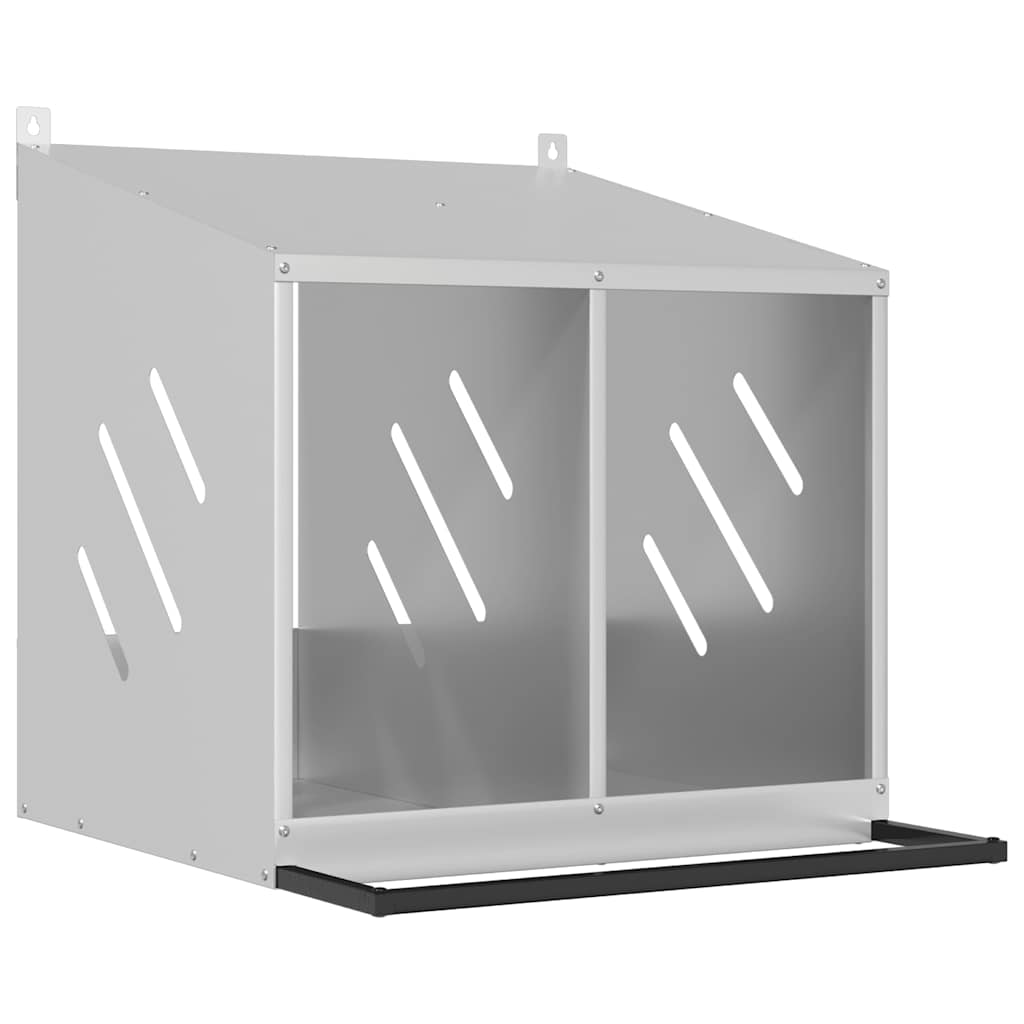 Hühner-Nistkasten mit 2 Fächern Verzinktes Silber Metall