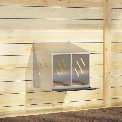 Hühner-Nistkasten mit 2 Fächern Verzinktes Silber Metall