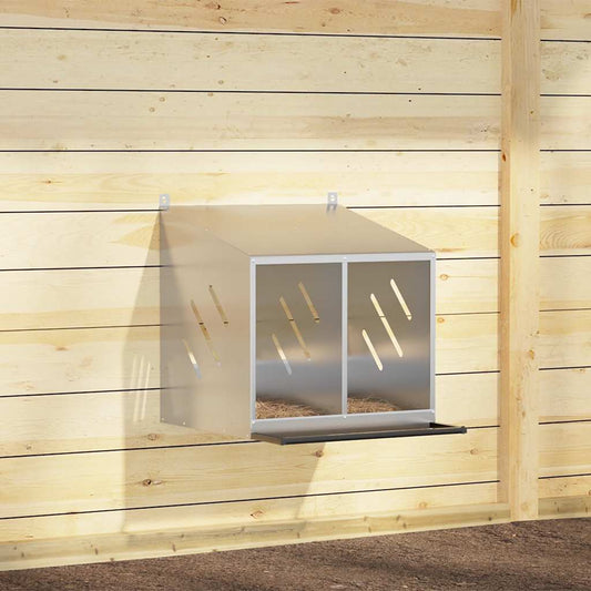 Hühner-Nistkasten mit 2 Fächern Verzinktes Silber Metall