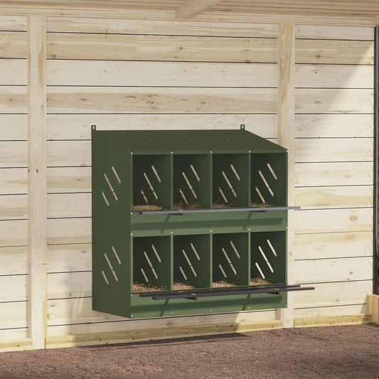 Hühner-Nistkasten mit 8 Fächern Olivgrün Metall