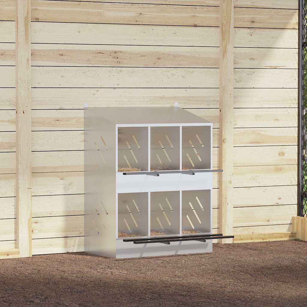Hühner-Nistkasten mit 6 Fächern Verzinktes Silber Metall