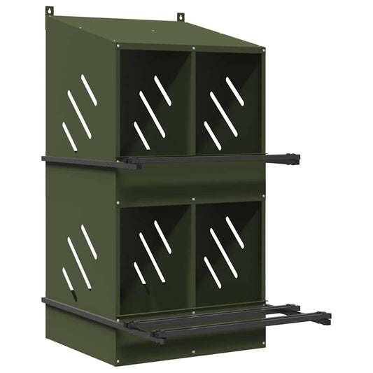 Hühner-Nistkasten mit 4 Fächern Olivgrün Metall