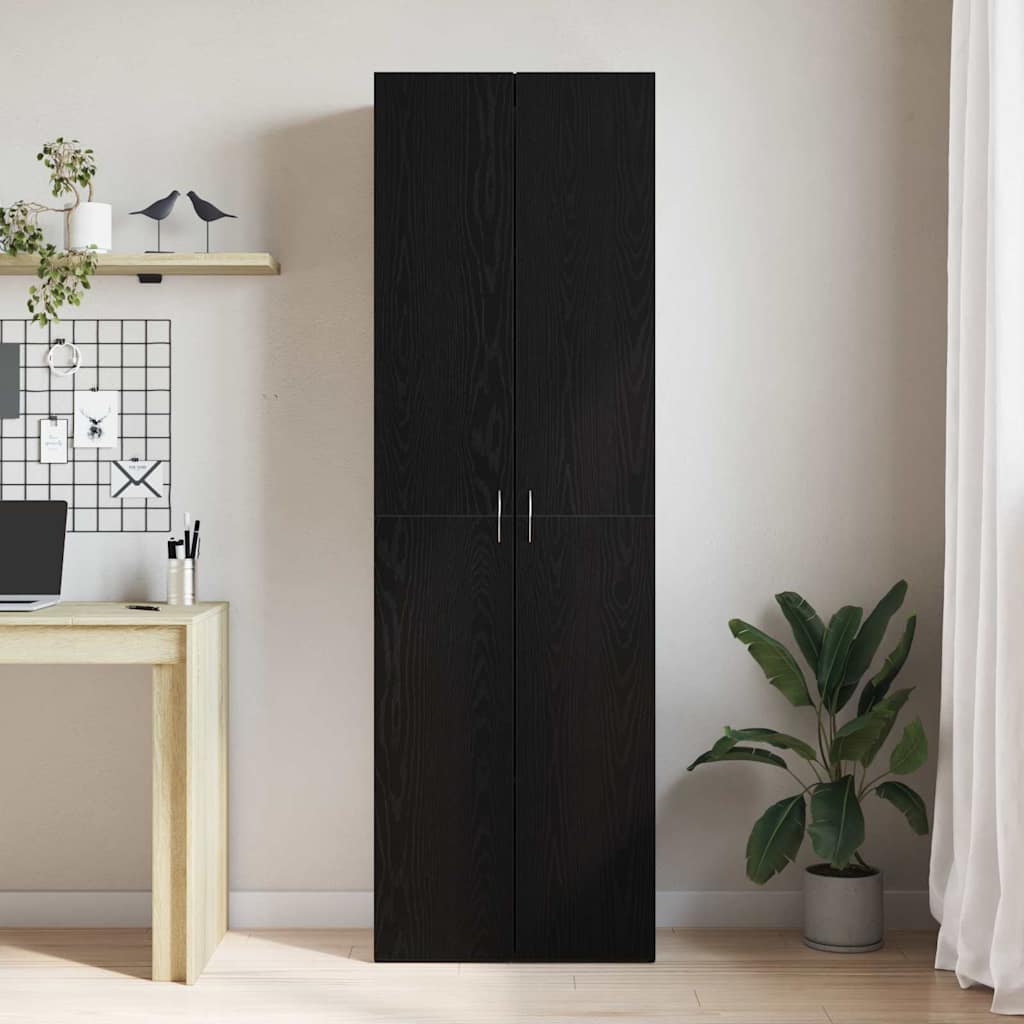 Schrank aus schwarzem Eichenholz 60 x 32 x 190 cm, aus Spanplatten.