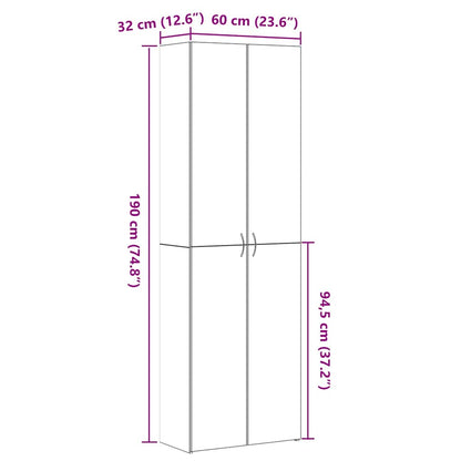 Schrank aus schwarzem Eichenholz 60 x 32 x 190 cm, aus Spanplatten.