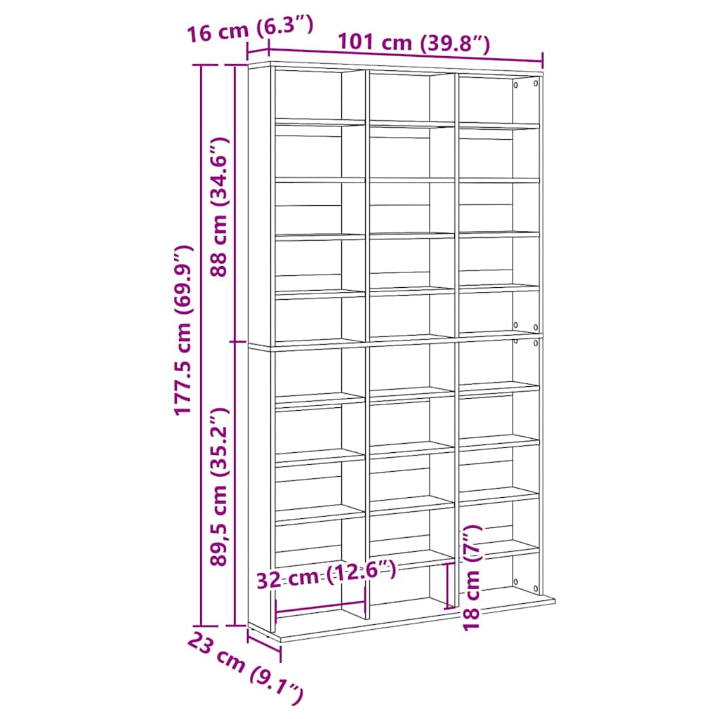 CD-Schrank mit Regal Altholz 101 x 23 x 177,5 cm Holzwerkstoff