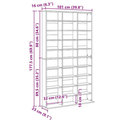 CD-Schrank mit Regal Altholz 101 x 23 x 177,5 cm Holzwerkstoff