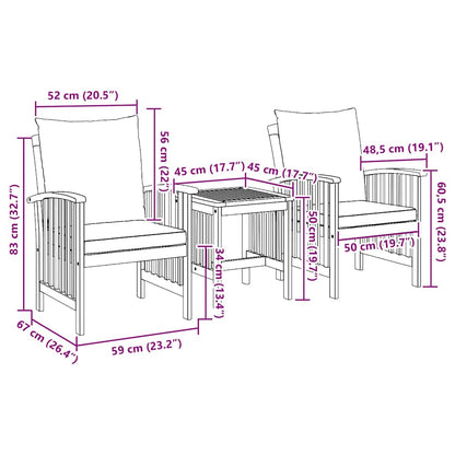 Garten-Sofa-Set mit Kissen 3 pcs Braun Massivholz Akazie